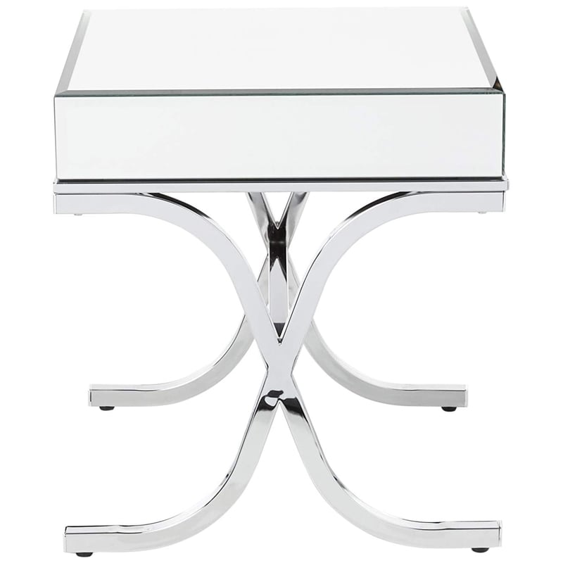 ACME Yuri Square Mirror Top Metal Tube End Table in Chrome