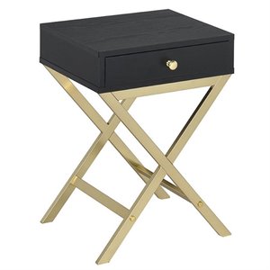 ACME Coleen 1-Drawer Metal Tube End Table in Black and Brass