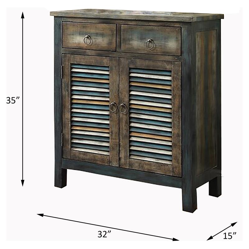 ACME Glancio 2 Doors Wooden Console Table with 2-Drawer in Antique Oak and Teal