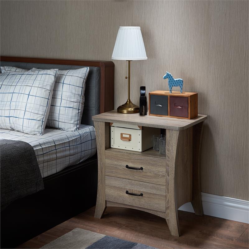 ACME Colt Wooden 2-Drawer Nightstand with Open Shelf in Rustic Natural