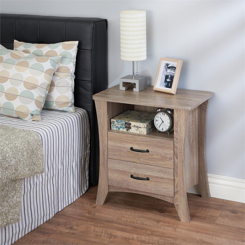 ACME Colt Wooden 2-Drawer Nightstand with Open Shelf in Rustic Natural