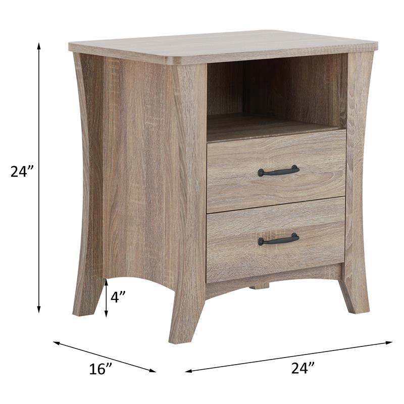 ACME Colt Wooden 2-Drawer Nightstand with Open Shelf in Rustic Natural