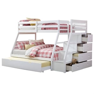 ACME Jason Wooden Twin/Full Bunk Bed with Storage Ladder/Trundle in White
