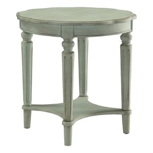 ACME Fordon Round Wooden End Table with Bottom Shelf in Antique Green