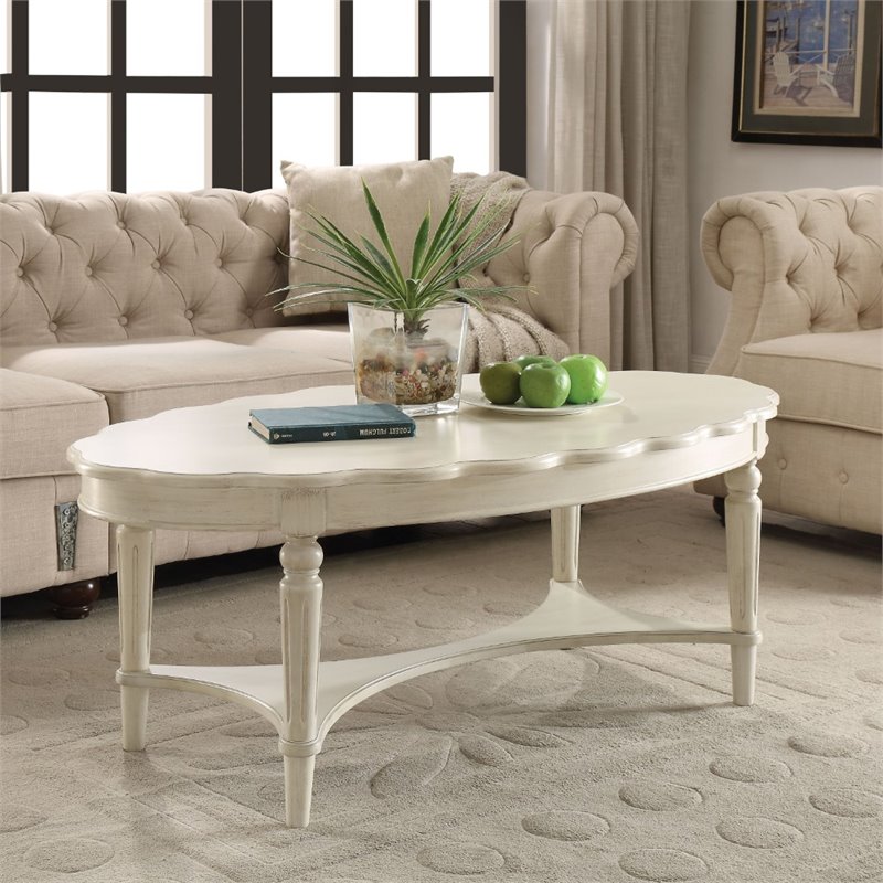 ACME Fordon Oval Coffee Table in Antique White