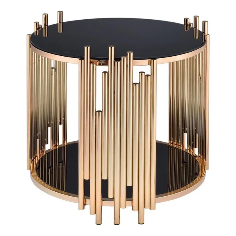 ACME Tanquin Modern Round Glass Top Coffee Table in Black and Gold