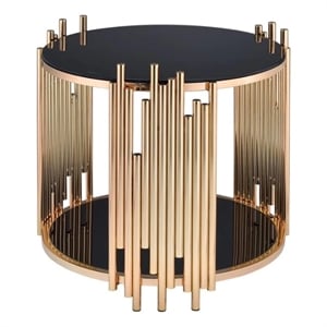 ACME Tanquin Modern Round Glass Top Coffee Table in Black and Gold