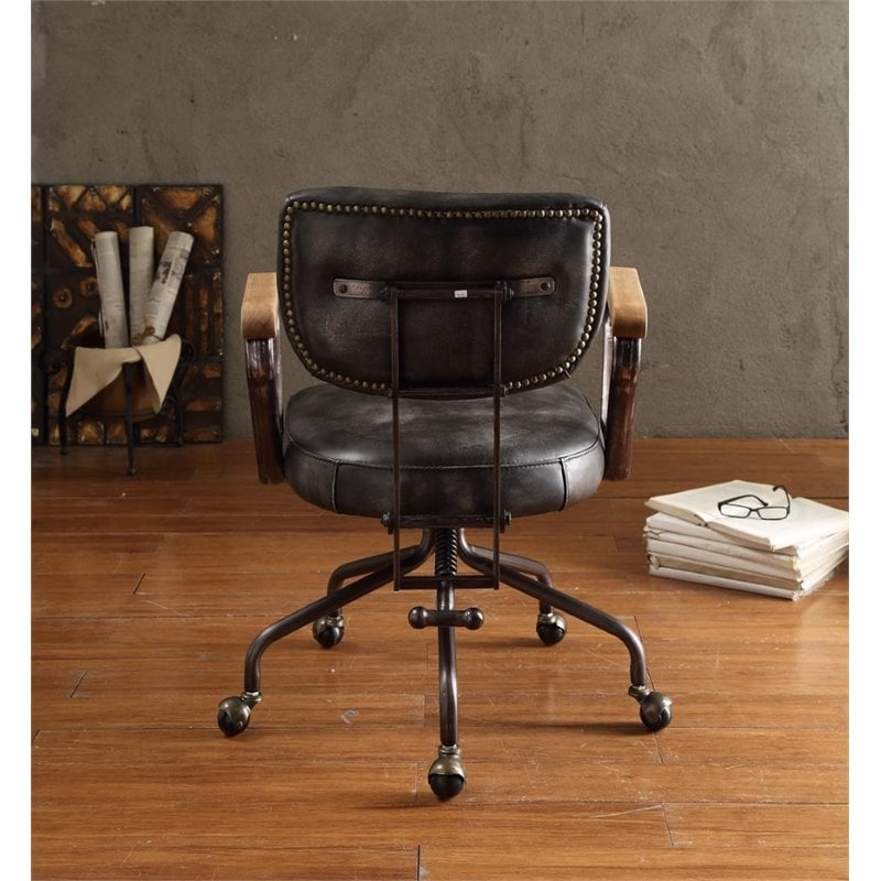 ACME Hallie Leather Swivel Office Chair in Vintage Black