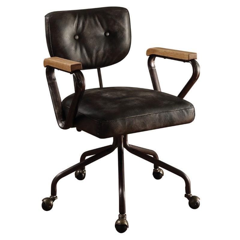 ACME Hallie Leather Swivel Office Chair in Vintage Black