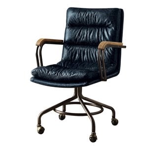 ACME Hedia Leather Swivel Office Chair in Vintage Blue