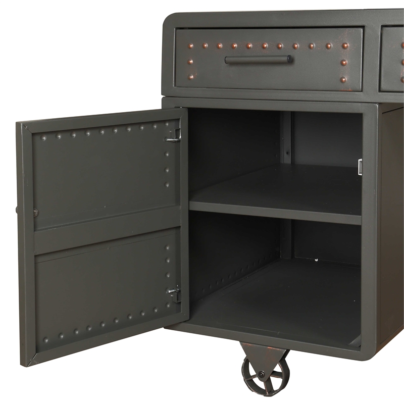 ACME Actaki 3-Drawer Wooden Executive Desk with 2 Doors in Sandy Gray