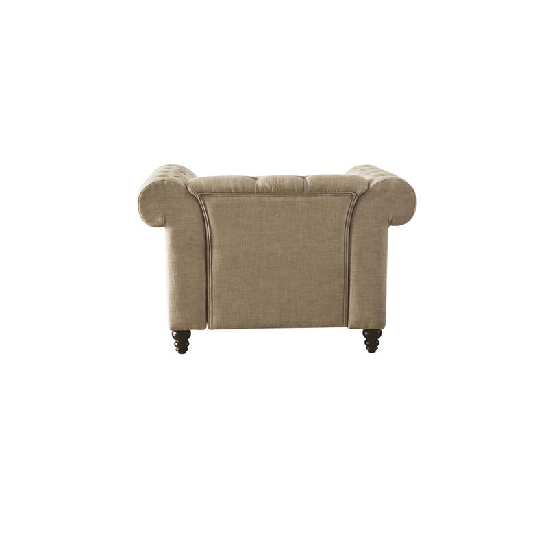 ACME Aurelia Nail-head Trim Tufted Chair with 1 Pillow in Beige Linen