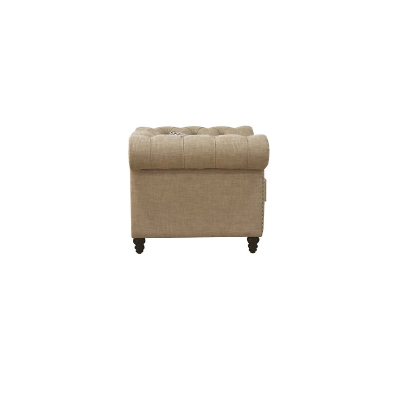 ACME Aurelia Nail-head Trim Tufted Chair with 1 Pillow in Beige Linen