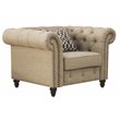 ACME Aurelia Nail-head Trim Tufted Chair with 1 Pillow in Beige Linen