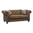 ACME Aurelia Tuxedo Linen Fabric Tufted Loveseat with Nailhead Trim in Brown