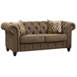 ACME Aurelia Tuxedo Linen Fabric Tufted Loveseat with Nailhead Trim in Brown