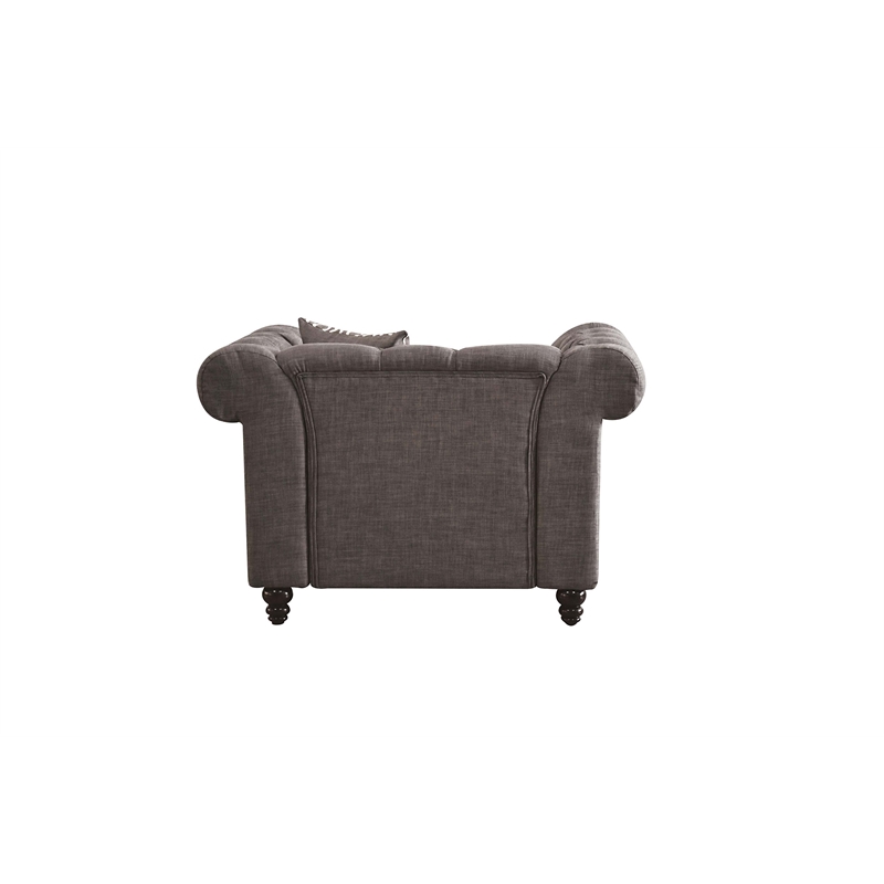 ACME Aurelia Tuxedo Tufted Arm Chair with Nailhead Trim in Brown Fabric