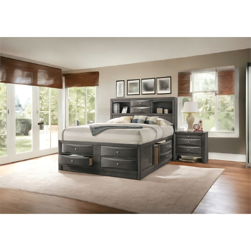 ACME Ireland Queen Wooden Captain's Bed with Storage Drawers in Gray Oak