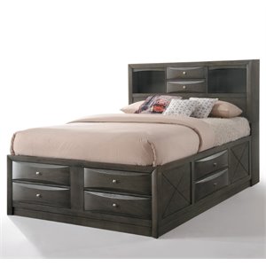 ACME Ireland Queen Wooden Captain's Bed with Storage Drawers in Gray Oak