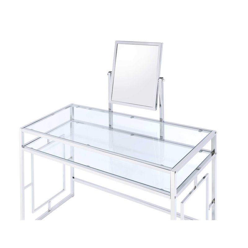 ACME Josh Metal Frame Vanity and Stool in White and Chrome