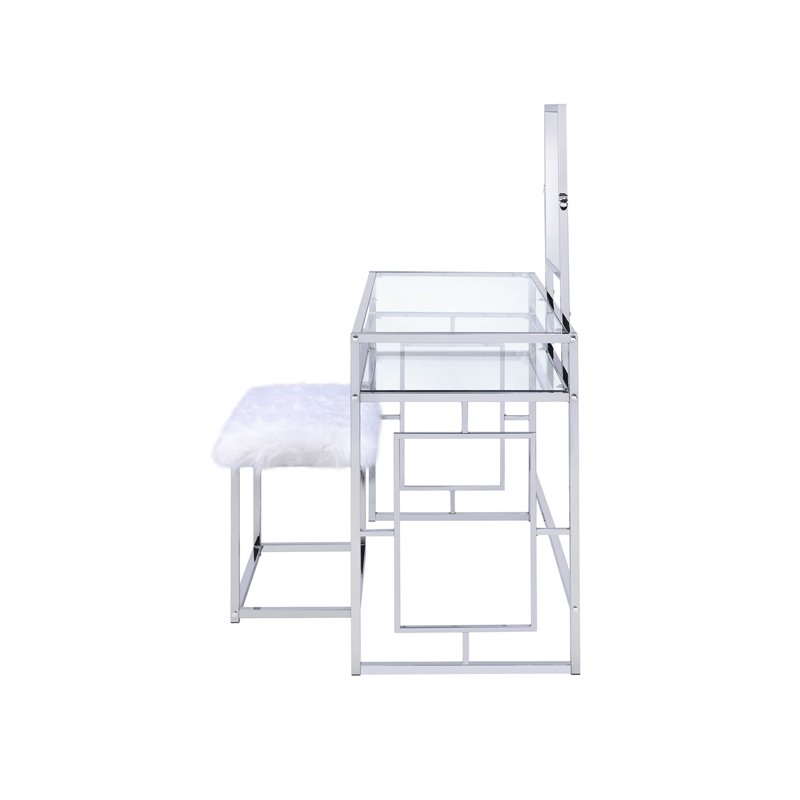ACME Josh Metal Frame Vanity and Stool in White and Chrome