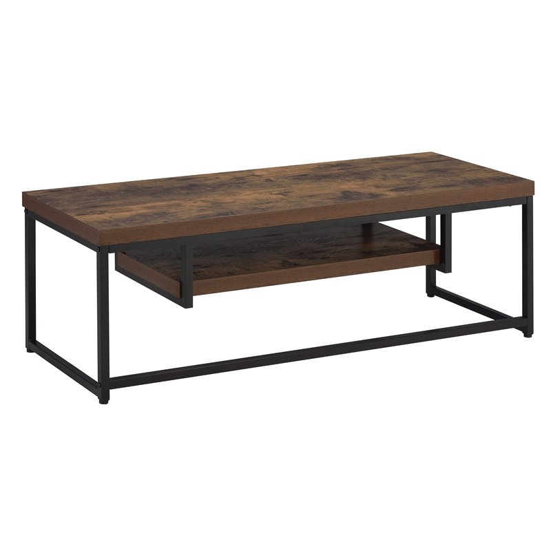 ACME Bob Rectangular Wooden TV Stand with Shelf in Weathered Oak and Black