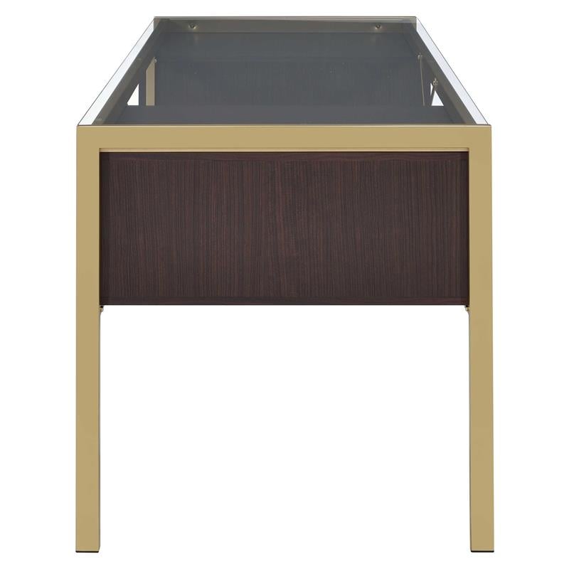 ACME Yumia Glass Rectangle Top 4-Drawer Writing Desk in Gold and Clear Glass
