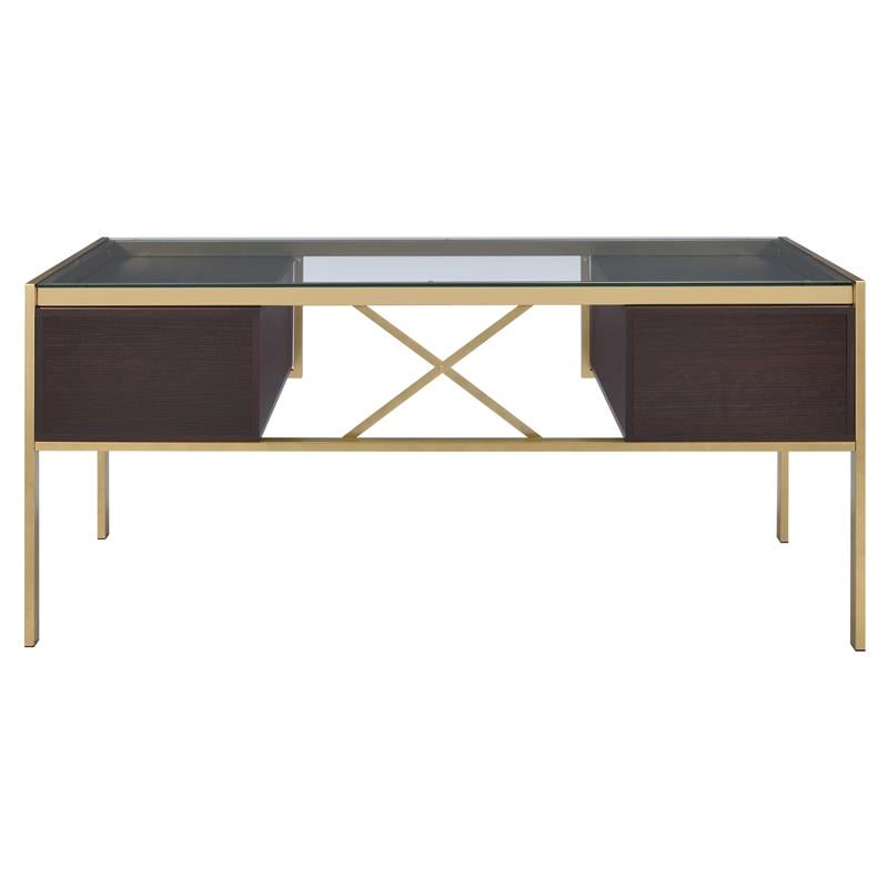 ACME Yumia Glass Rectangle Top 4-Drawer Writing Desk in Gold and Clear Glass