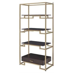 ACME Yumia Wooden Tiers Etagere Bookshelf in Gold and Clear Glass