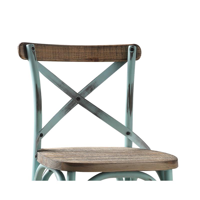 ACME Zaire Armless Bar Stool with Wooden Seat in Antique Sky and Antique Oak
