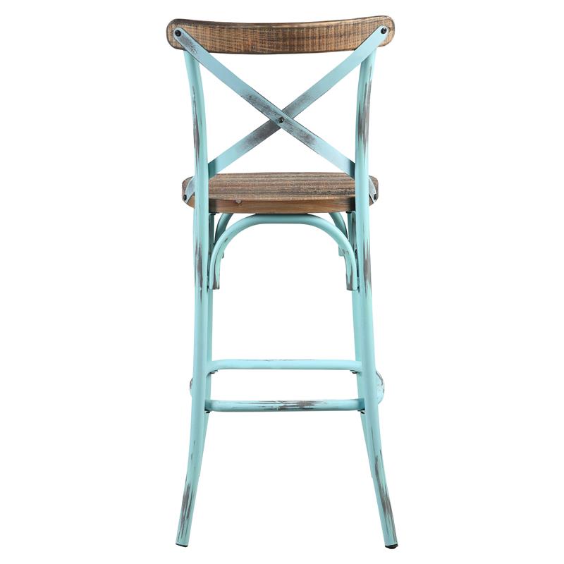 ACME Zaire Bar Stool with Wooden Seat in Antique Turquoise and Antique Oak