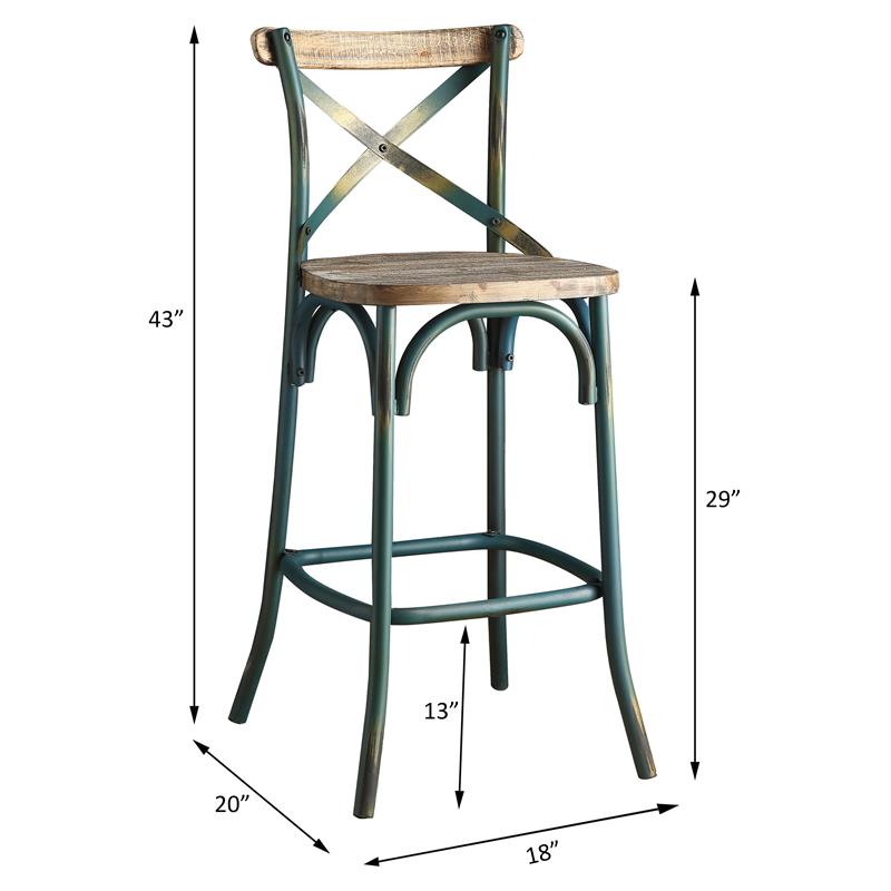 ACME Zaire Bar Stool with Wooden Seat in Antique Turquoise and Antique Oak