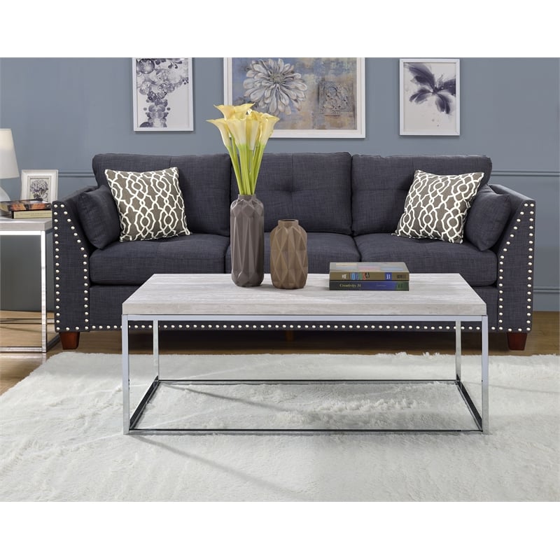 ACME Snyder Rectangular Wooden Coffee Table in Chrome and White