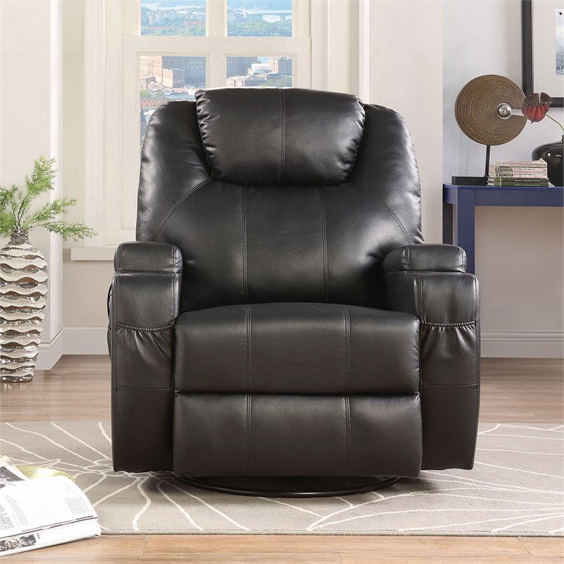 ACME Waterlily Faux Leather Rocker Recliner with Motion Swivel in Black