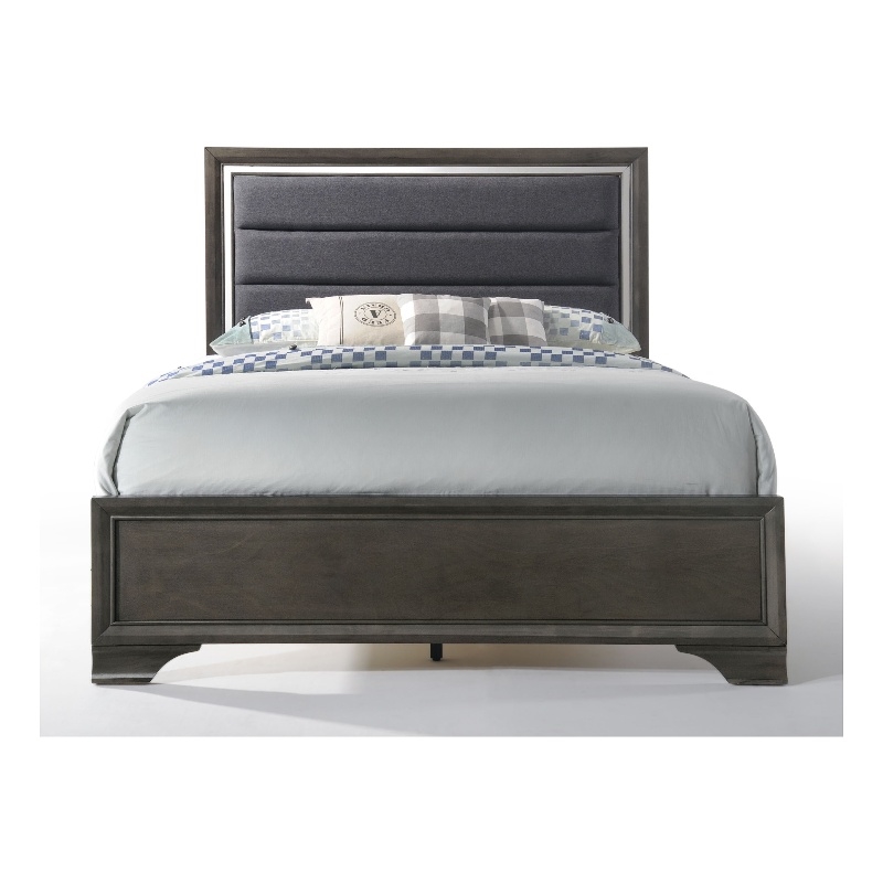 ACME Carine II Wooden Upholstered King Panel Bed in Gray