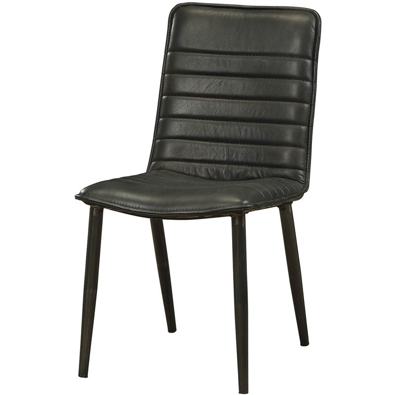 ACME Hosmer Leather Dining Side Chair in Antique Black (Set of 2)
