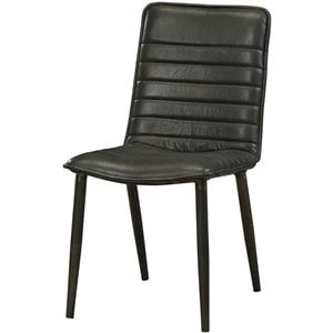 ACME Hosmer Leather Dining Side Chair in Antique Black (Set of 2)