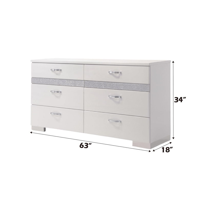 ACME Naima II 6 Drawer Wood Dresser in White
