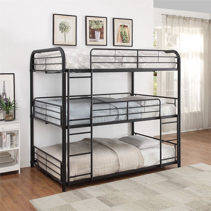 ACME Cairo Metal Frame Full Triple Bunk Bed in Sandy Black