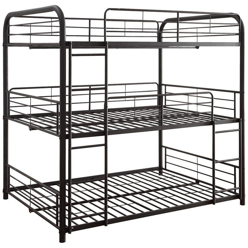 ACME Cairo Metal Frame Full Triple Bunk Bed in Sandy Black