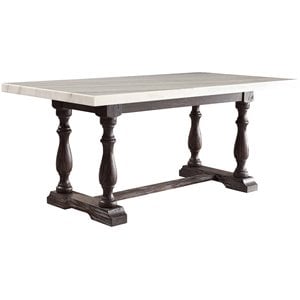 ACME Gerardo 72&quot Marble Top Dining Table in White and Espresso
