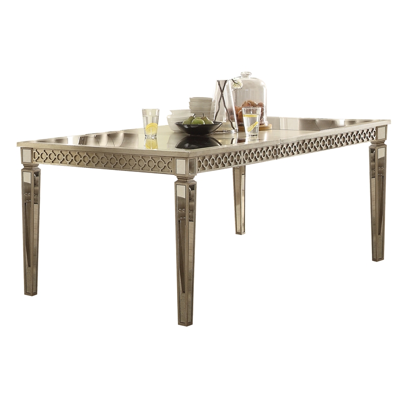 ACME Kacela Rectangular Wood Extendable Dining Table in Champagne and Mirrored