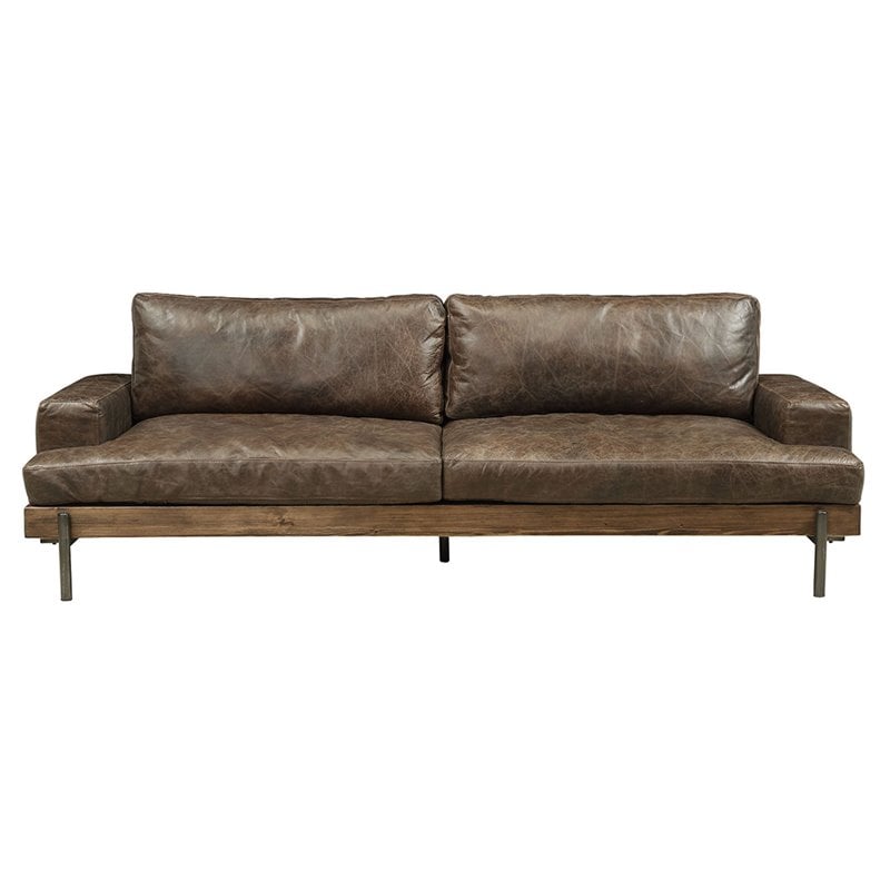 ACME Silchester Leather Sofa in Oak and Distress Chocolate