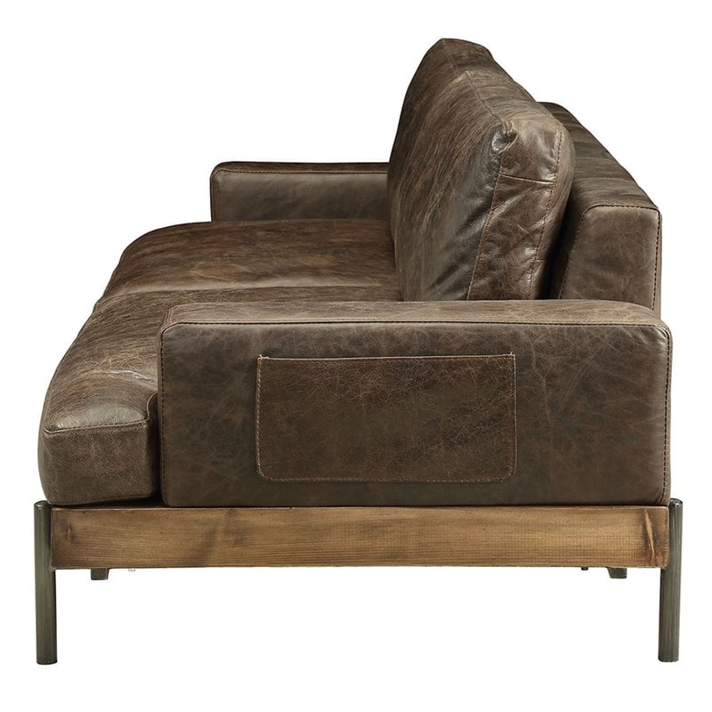 ACME Silchester Leather Sofa in Oak and Distress Chocolate