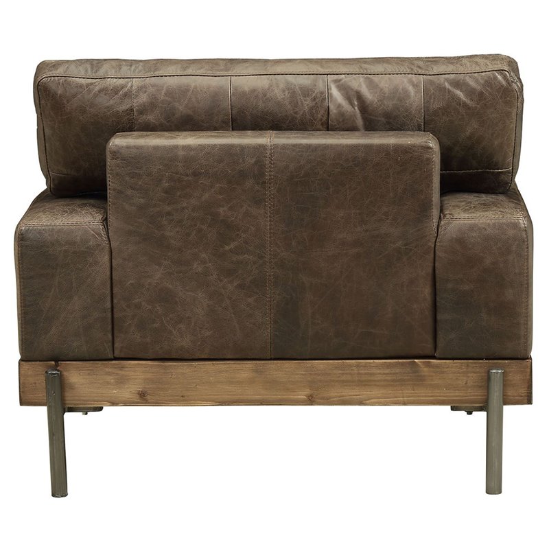 ACME Silchester Leather Accent Chair in Oak and Distress Chocolate