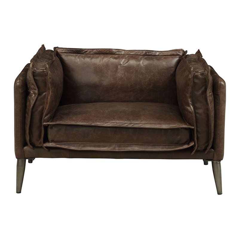 ACME Porchester Leather Accent Chair in Distress Chocolate