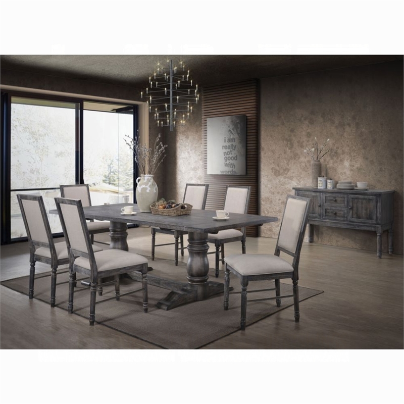 ACME Leventis Rectangular Wood Top Trestle Dining Table in Weathered Gray