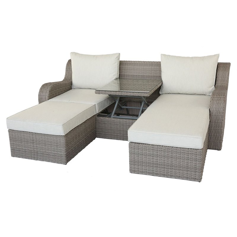 ACME Salena 3 Piece Wicker Patio Loveseat in Beige and Gray