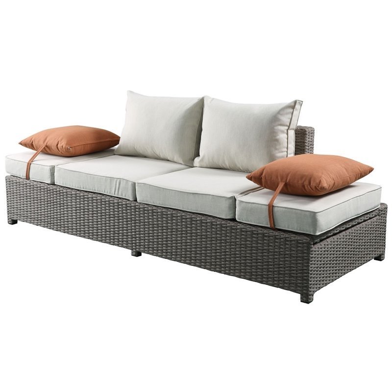 ACME Salena 2 Piece Wicker Patio Loveseat in Beige and Gray