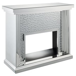 ACME Nysa 47&quot x 15&quot Faux Crystals Mirrored Electric Fireplace in Mirrored
